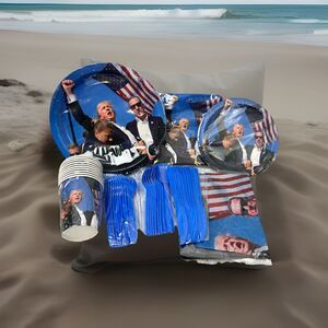 Donald Trump 2024 Fight Fight Fight Party Supply Set Patriotic Plates Cups Etc